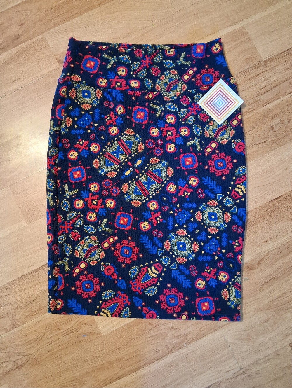 Lularoe Multicolor Patterned Pencil Skirt - Navy Base